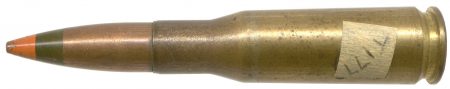 Lot 44 - Cal. .50 Spotting Rifle dim-bright tracer, T177. Orange over olive drab tip on GMCS bullet. “F A 51,” nickel primer, red PA. HWS Vol. III, page 257, no figure. Ex-Woodin collection. $65-85
